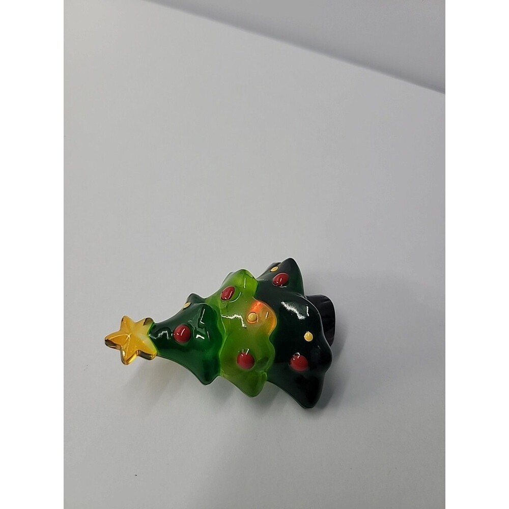 Vintage Plastic Christmas Tree Brooch Pin Green Red Oranments Star Topper Light - Picture 8 of 12